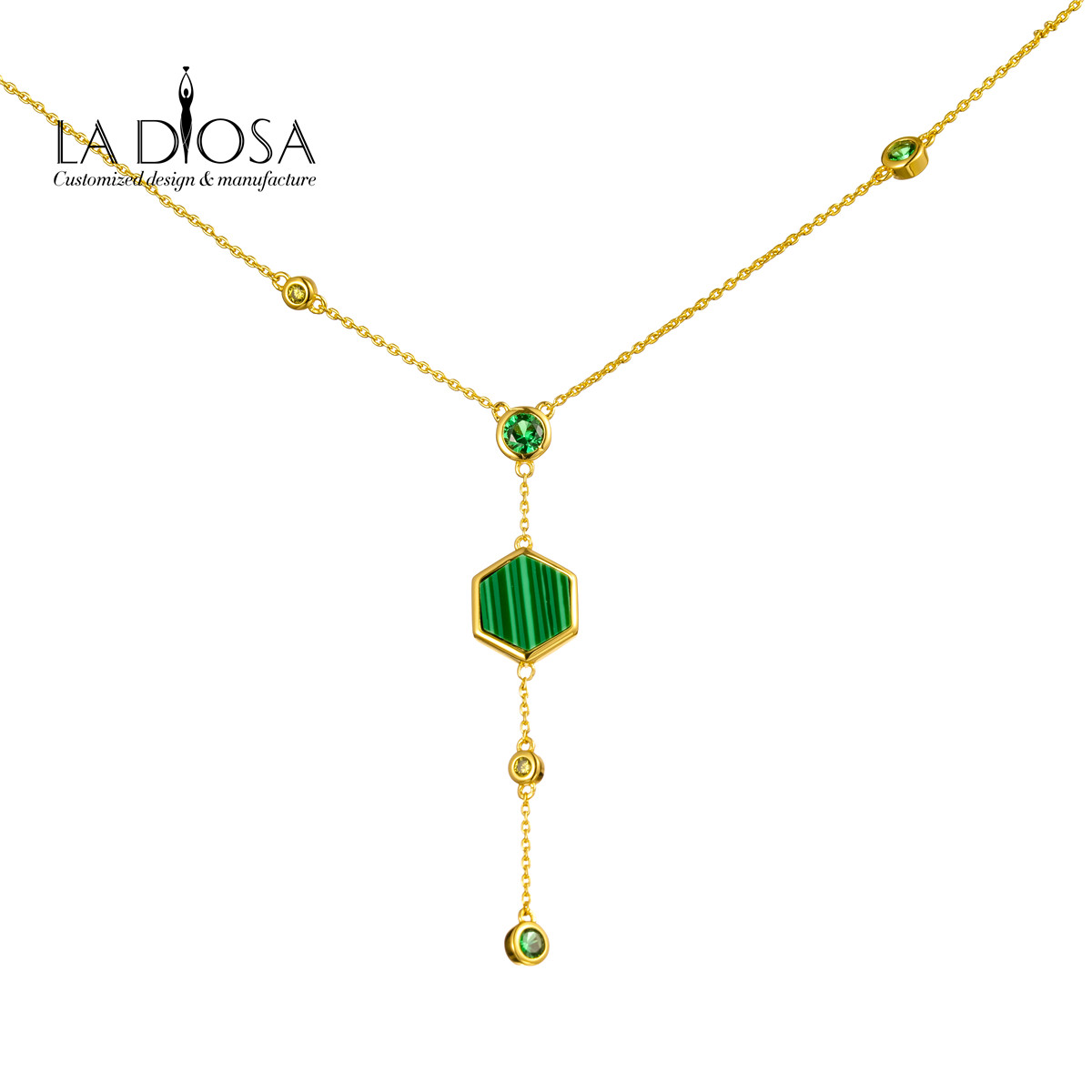 S925 With 18K Gold Plated Malachite Hexagonal Necklace Ladiosa s925-with-18k-gold-plated-malachite-hexagonal-necklace-ladiosa