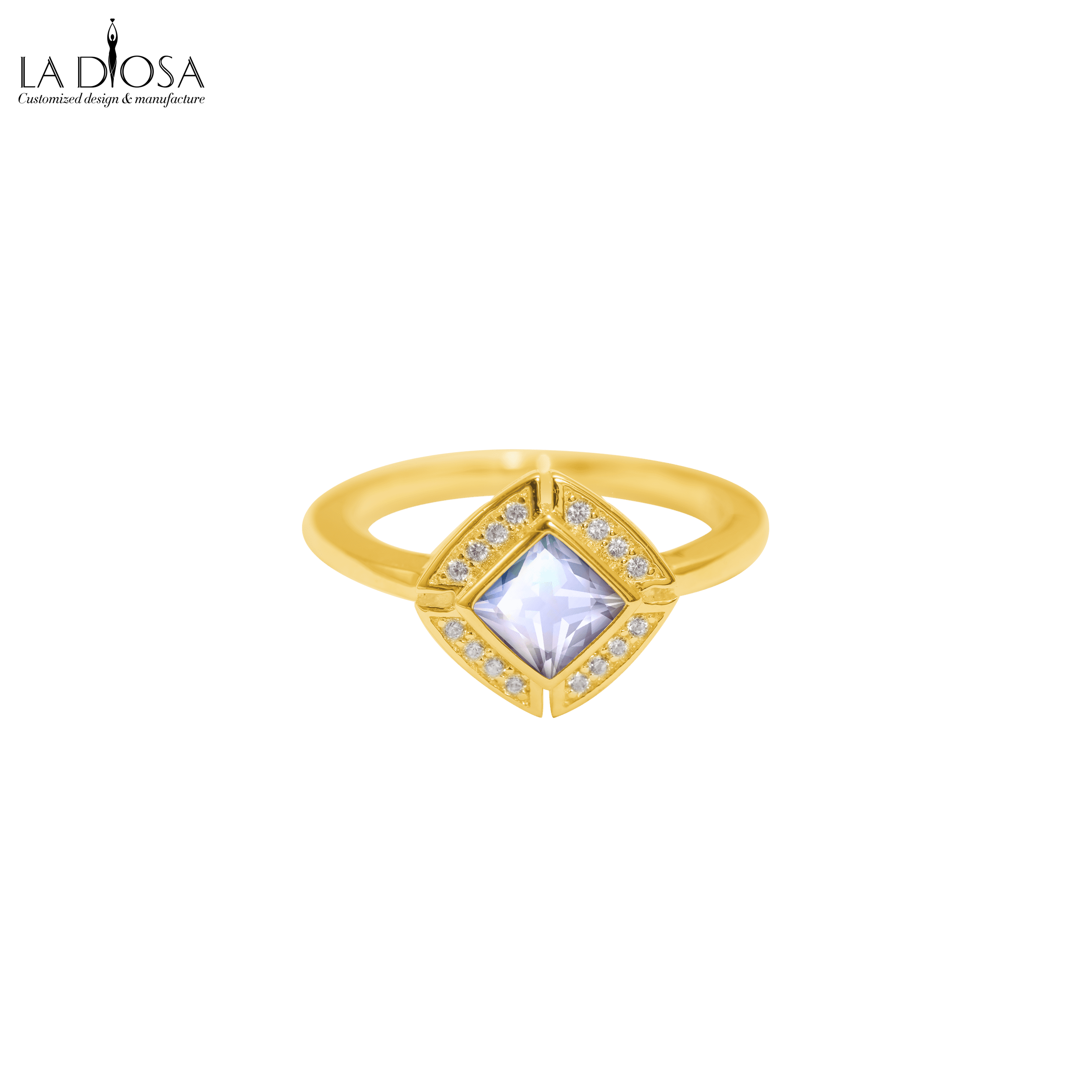 S925 with 18K Gold plated Square Moonstone Ring - ladiosa