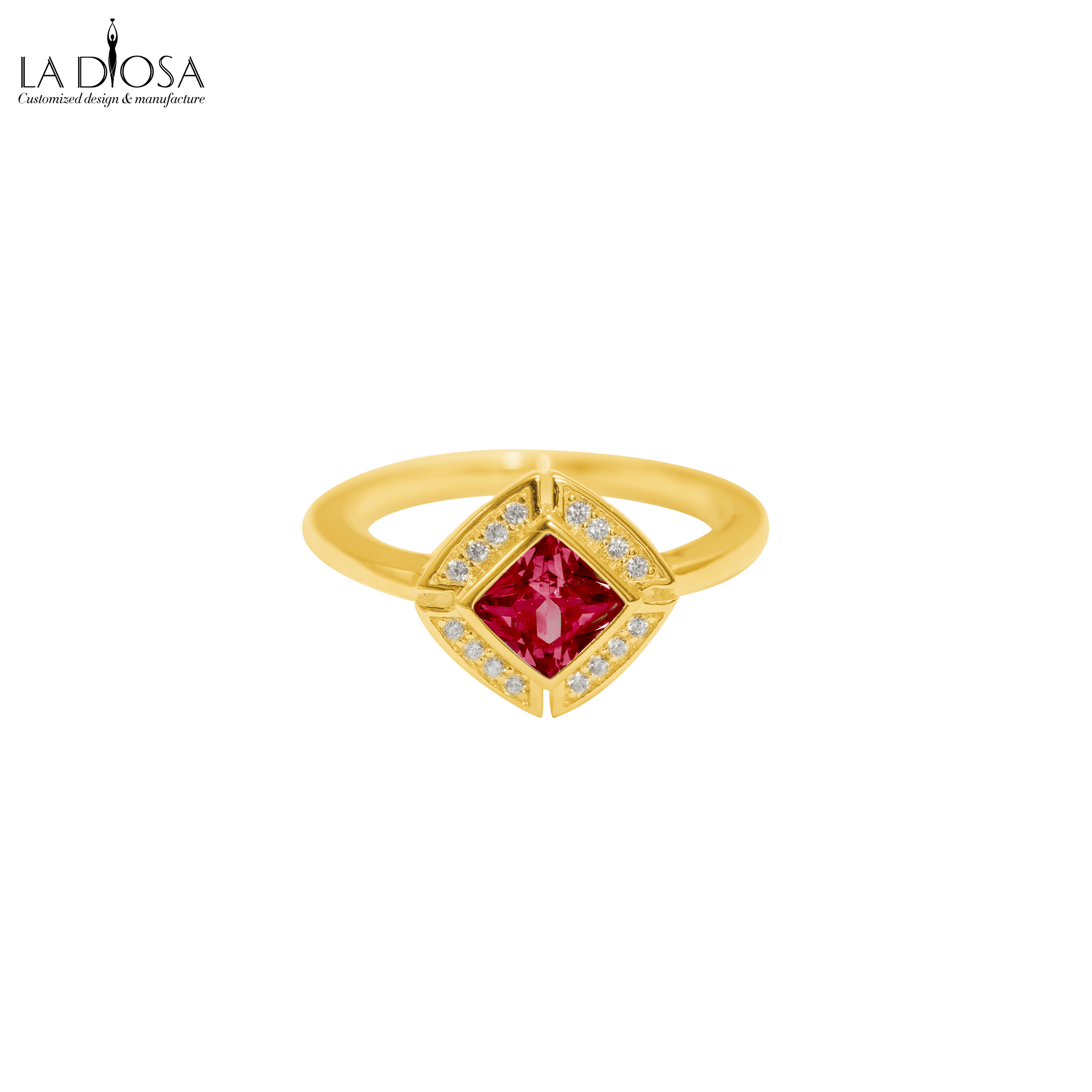 S925 with 18K Gold plated Square Ruby Ring - ladiosa